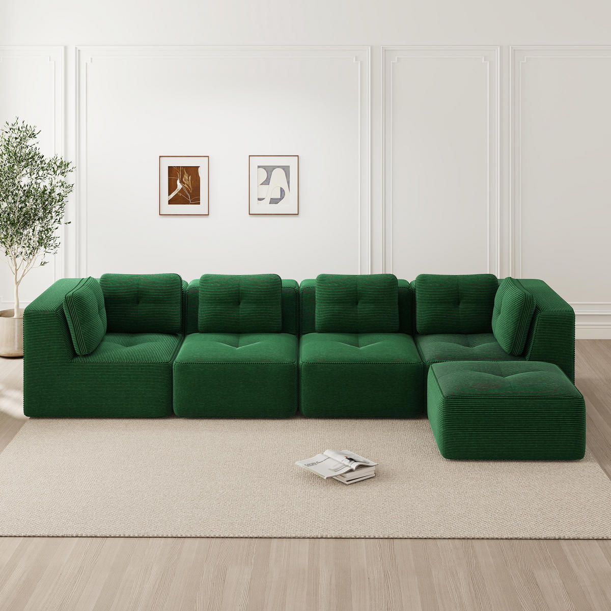 ECKSOFA modular mit 74 cm tiefer Sitzfläche Cord Green - Grün, Kunststoff (177/386.1cm) - Meubliv