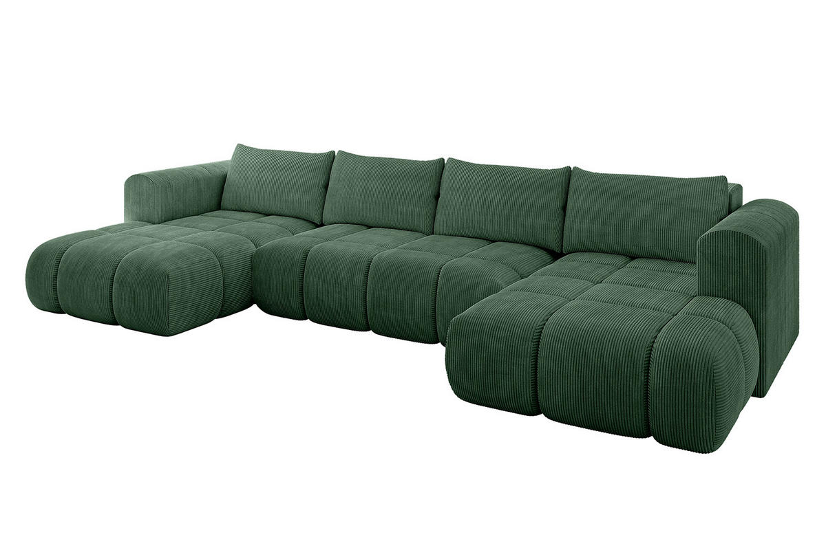 WOHNLANDSCHAFT Ottomane Links CLOUD-U 414x180x40 Grün Cord - Grün, Holzwerkstoff/Kunststoff (414/90/180cm) - ALTDECOR