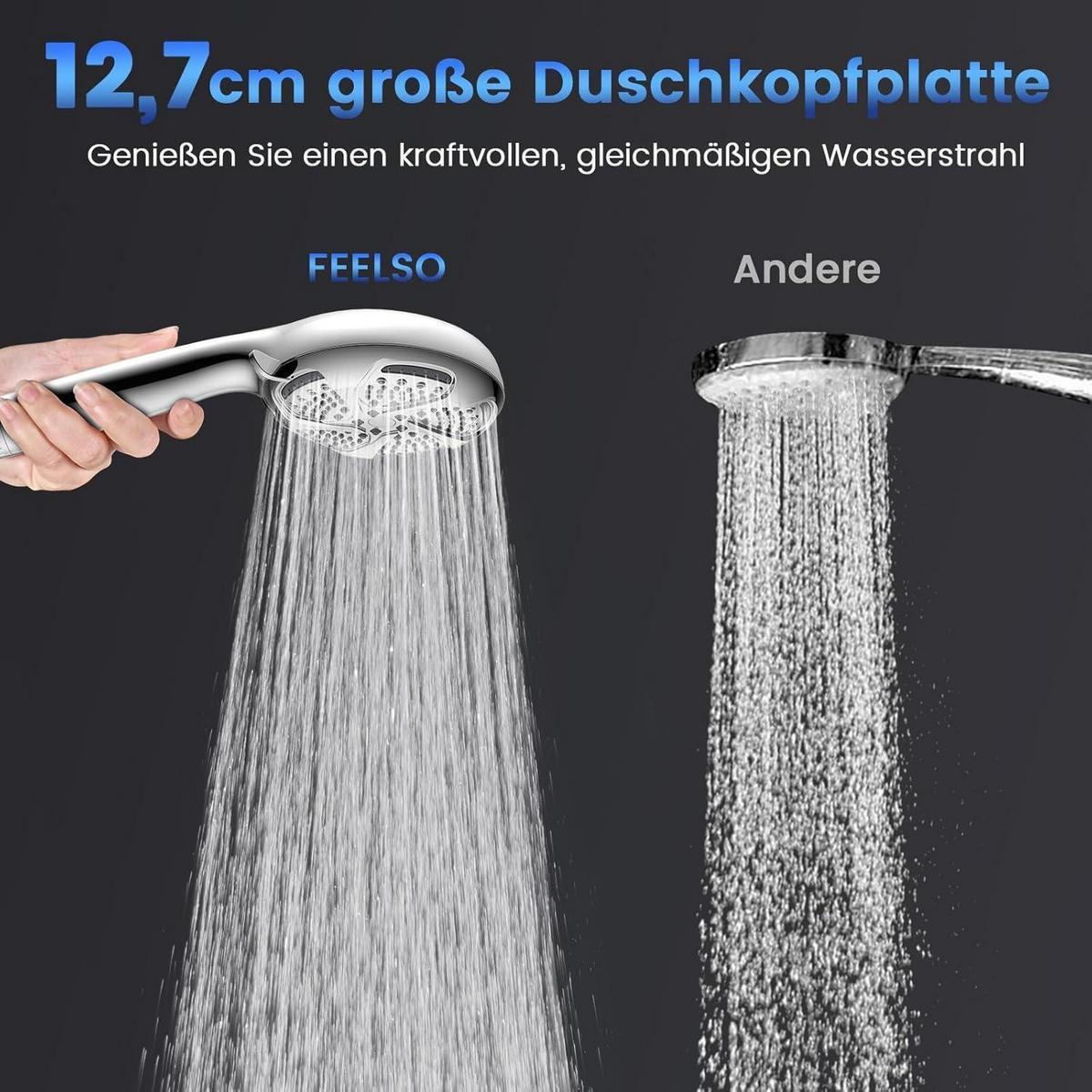 HANDBRAUSE mit Filter und Schlauch Grau Glänzendes Silber - Silberfarben, Kunststoff (8/12.7/2cm)