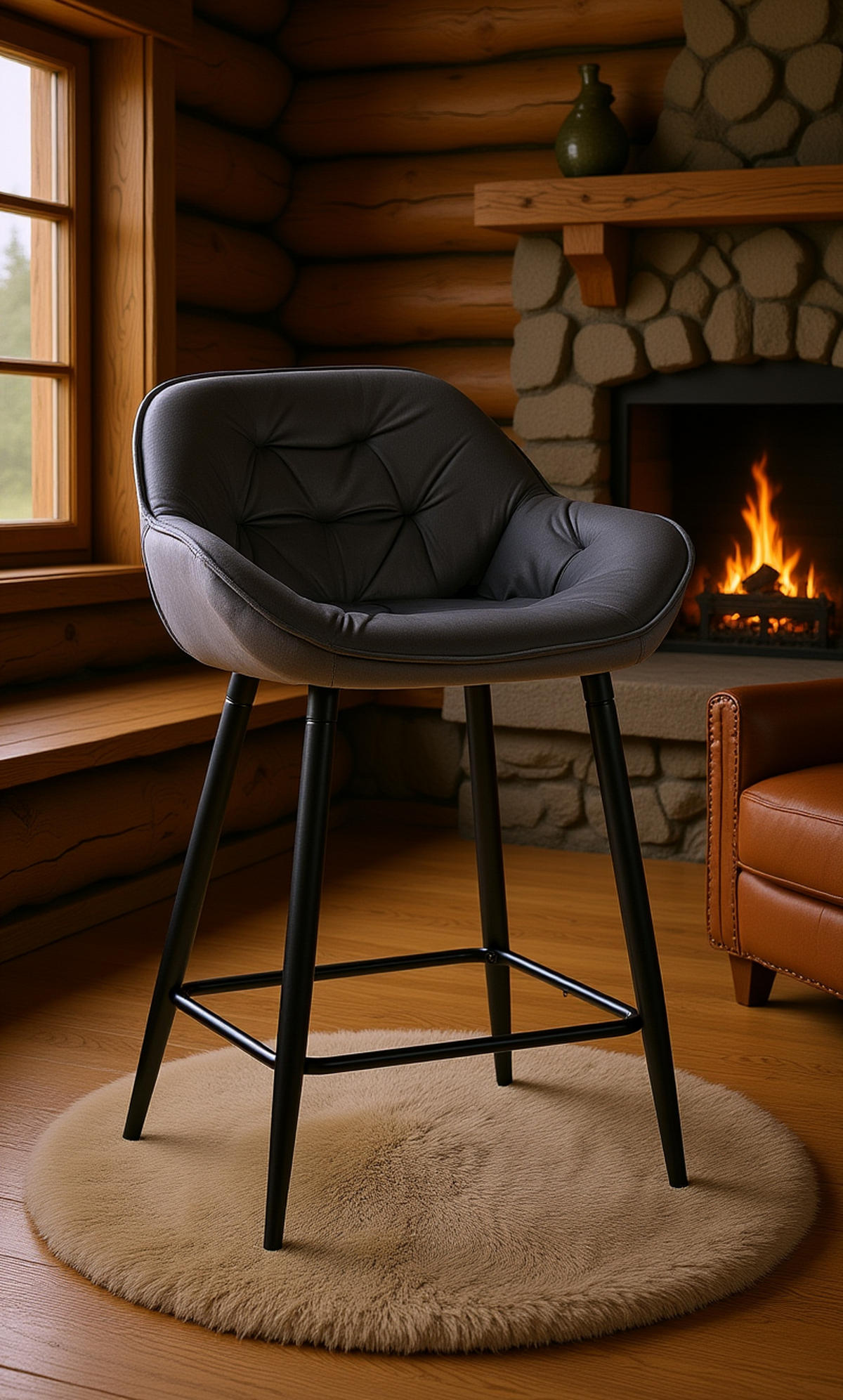 BARHOCKER 2er Set Gibal 76 Samt dunkelgrau - Schwarz/Grau, Textil/Metall (54/103/57.5cm) - TPFLiving