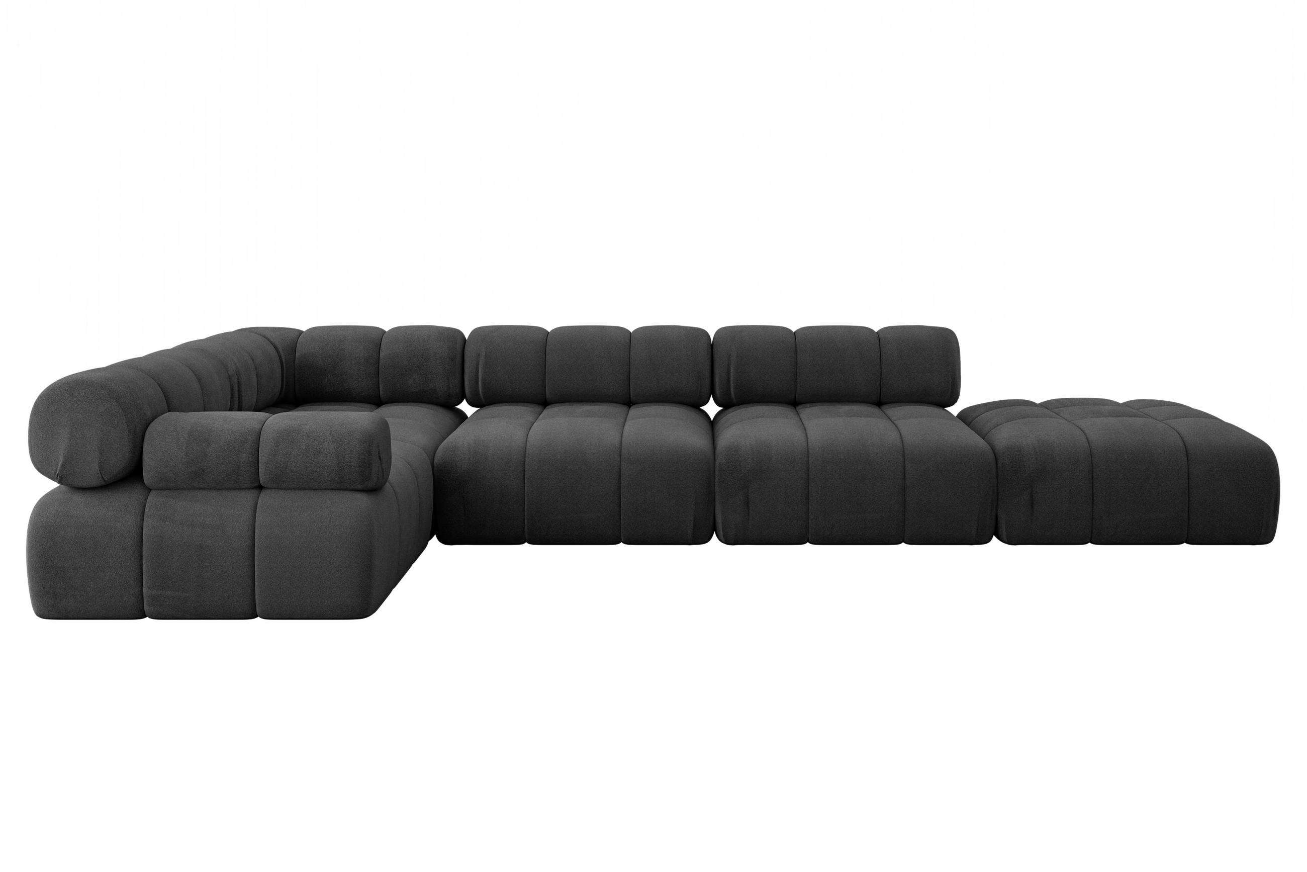 ECKSOFA modulares Sofa Felto-L2 - 380x190x70 cm Schwarz Velours - Schwarz, Holzwerkstoff/Textil (380/190cm) - ALTDECOR
