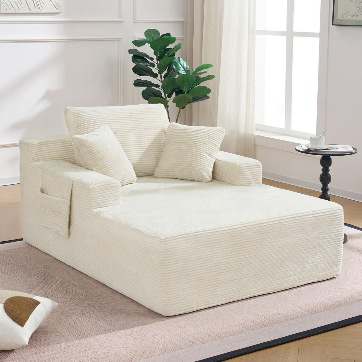 SOFAELEMENT 150/110/70 cm Beige Cord mit 2 Staufächer - Beige, Textil (70/150/110cm) - Oxeza