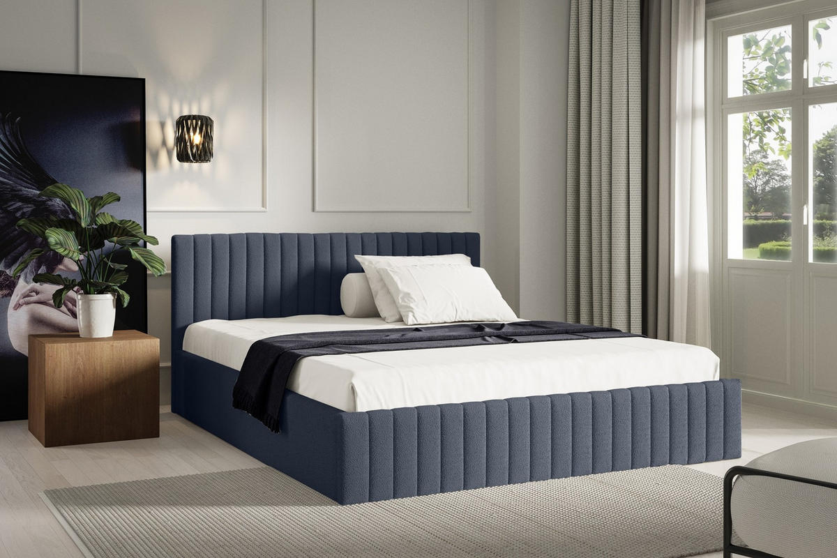 POLSTERBETT Sona Dunkelblau 90x200 cm, mit Bettkasten und hohem Kopfteil - Dunkelblau, Holzwerkstoff/Textil (90/200cm) - Bettso