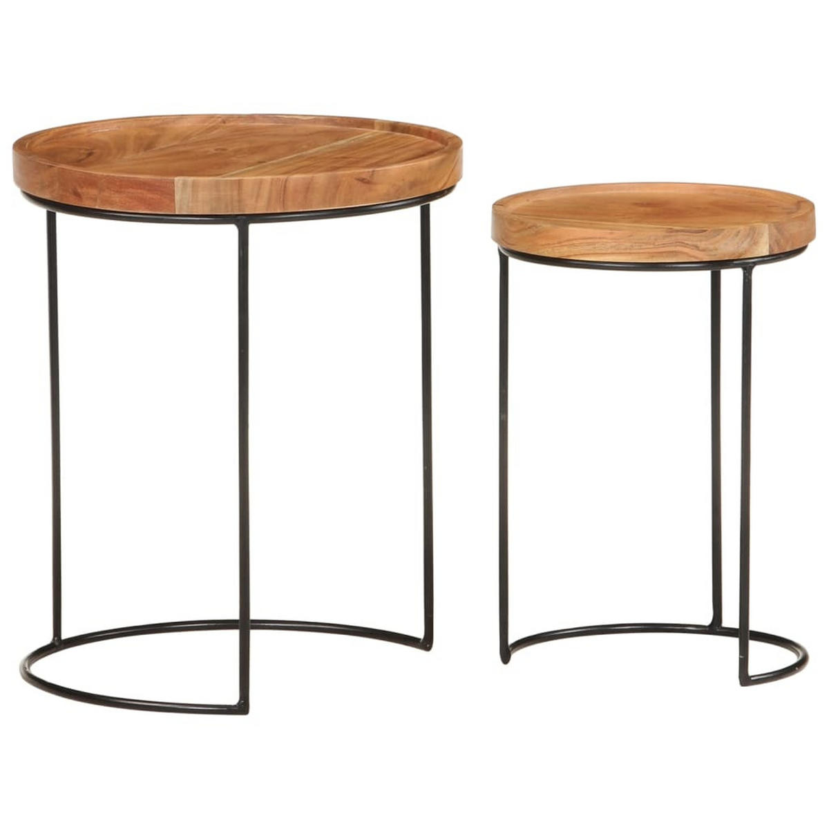 2-TLG. Couchtisch-Set Massivholz Akazie und Stahl - Braun, Holz (36/36/42cm) - furnicato