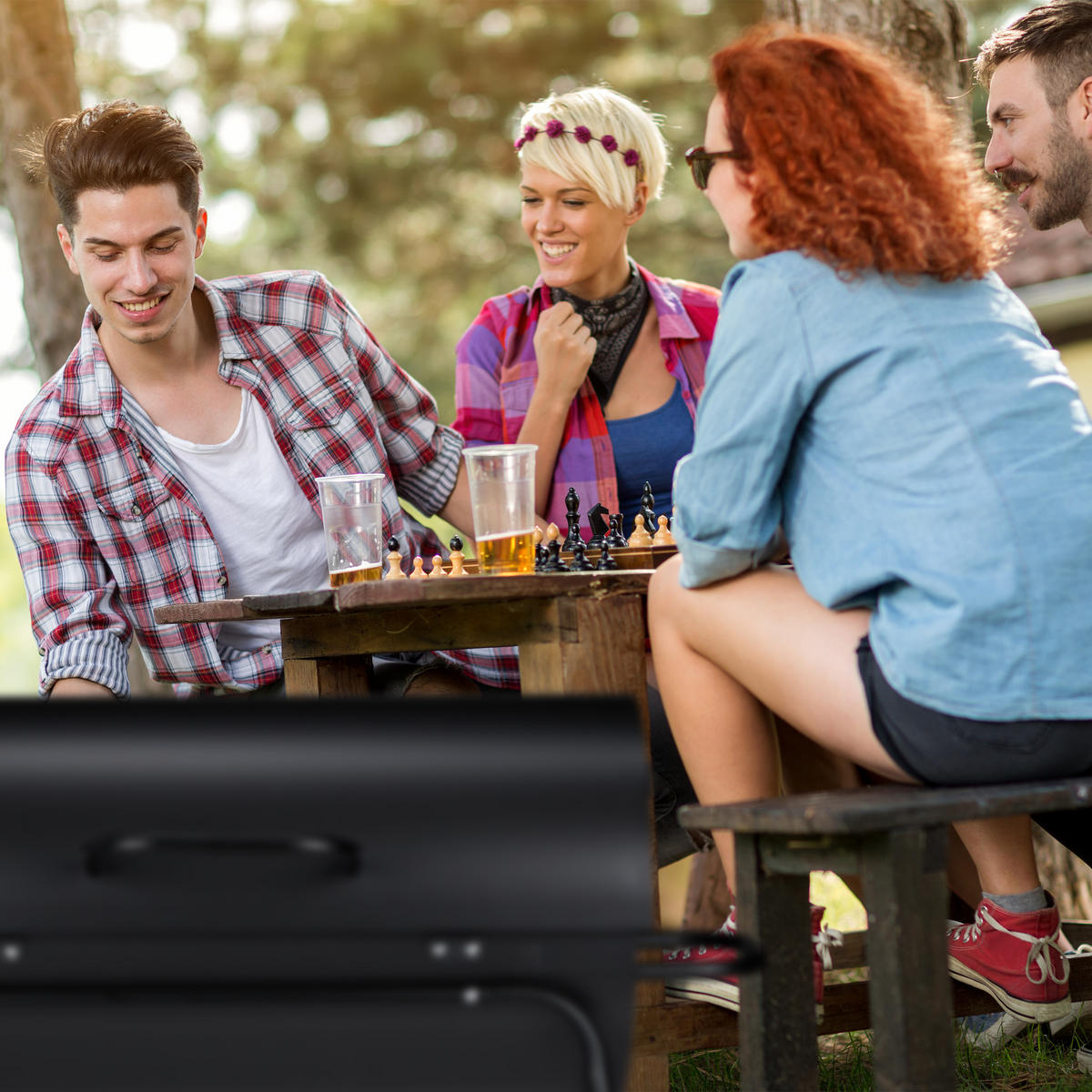 HOLZKOHLEGRILL - Schwarz, Kunststoff/Metall (103/96.5/64.5cm) - Relaxdays