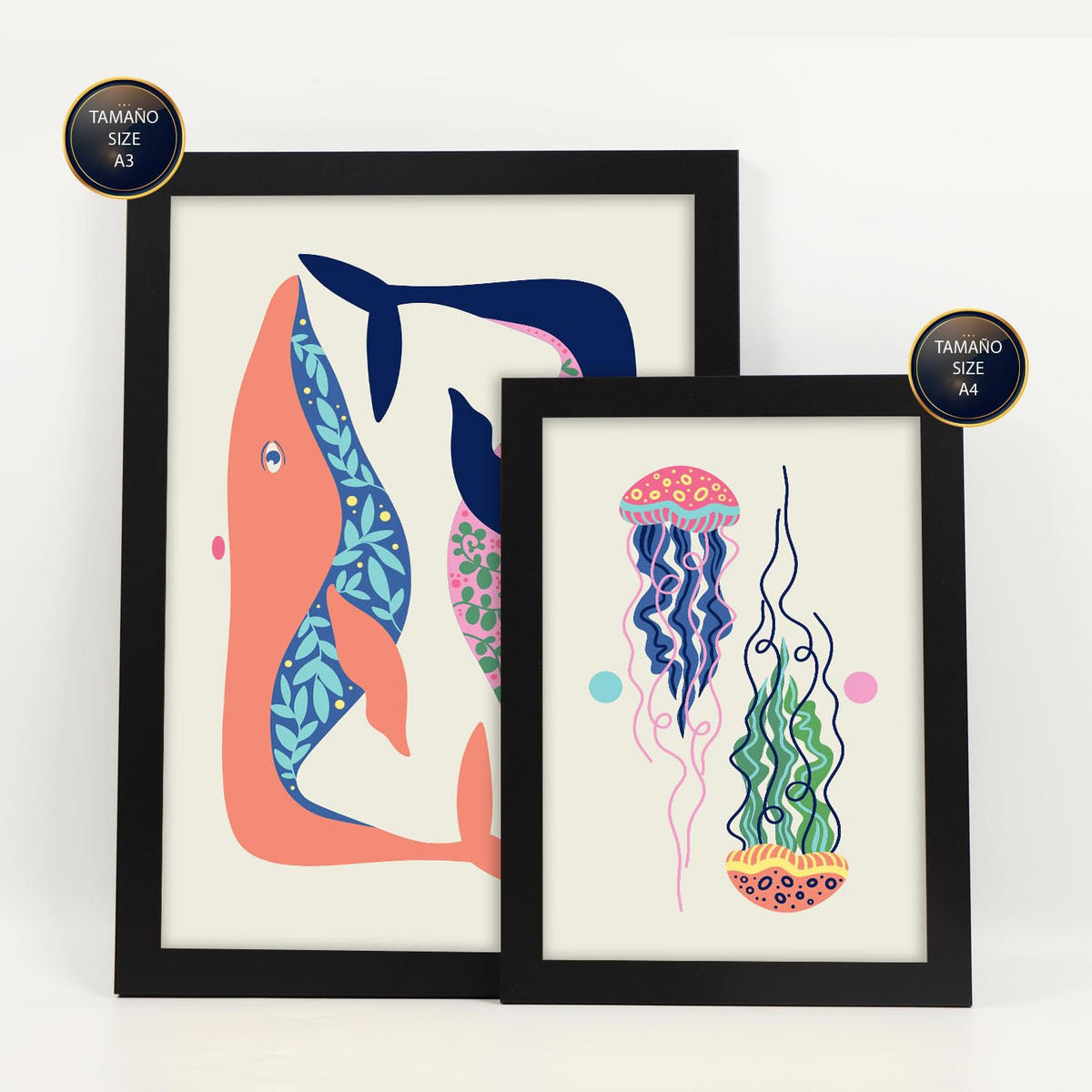 POSTER Set Mit 6 Kreaturen Frames 2 In Tiere Abstracts Ästhetische Dekorative Gemälde Für Ihr Wohnzimmer Schlafzimmer Zuhause A3 & A4 Schwarzer Rahmen - Schwarz, Papier (29/3cm) - Nacnic