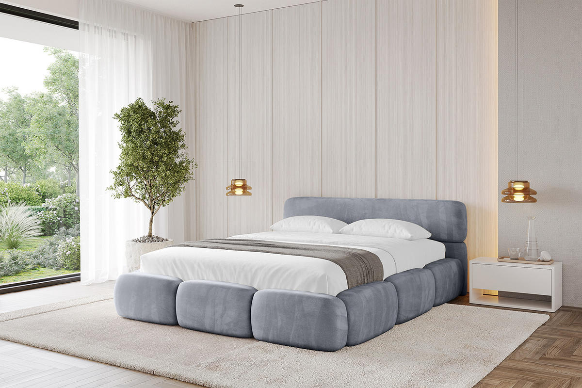 POLSTERBETT mit Bettkasten und Lattenrost, Boxbett ohne Matratze - ELVA-v1 200x200 Grau - Grau, Holzwerkstoff/Textil (200/200cm) - ALTDECOR
