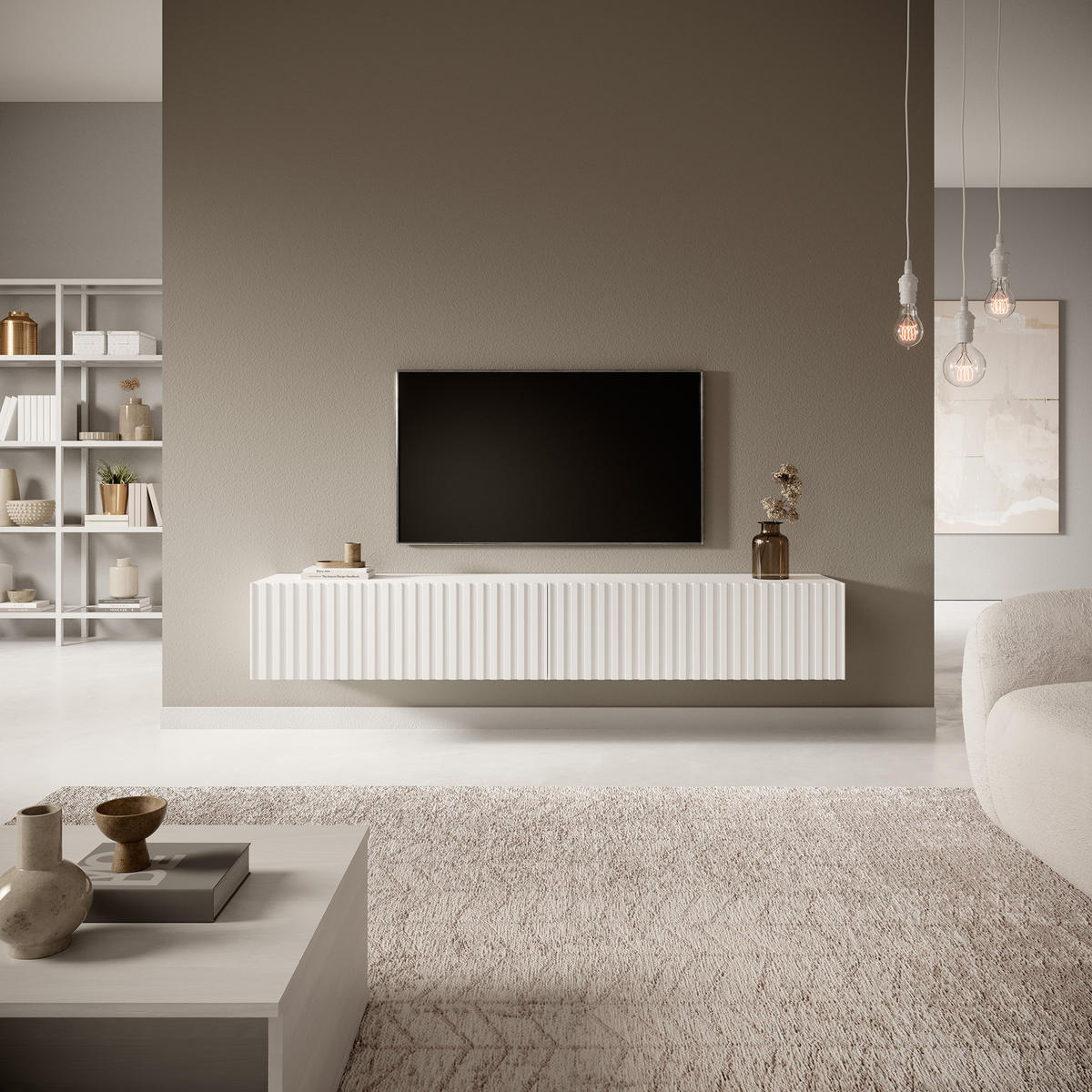 TV-HÄNGEBOARD Telire weiß mit Lamellenfronten, 175 cm - Weiß, Holzwerkstoff (175/30/31.6cm) - Selsey