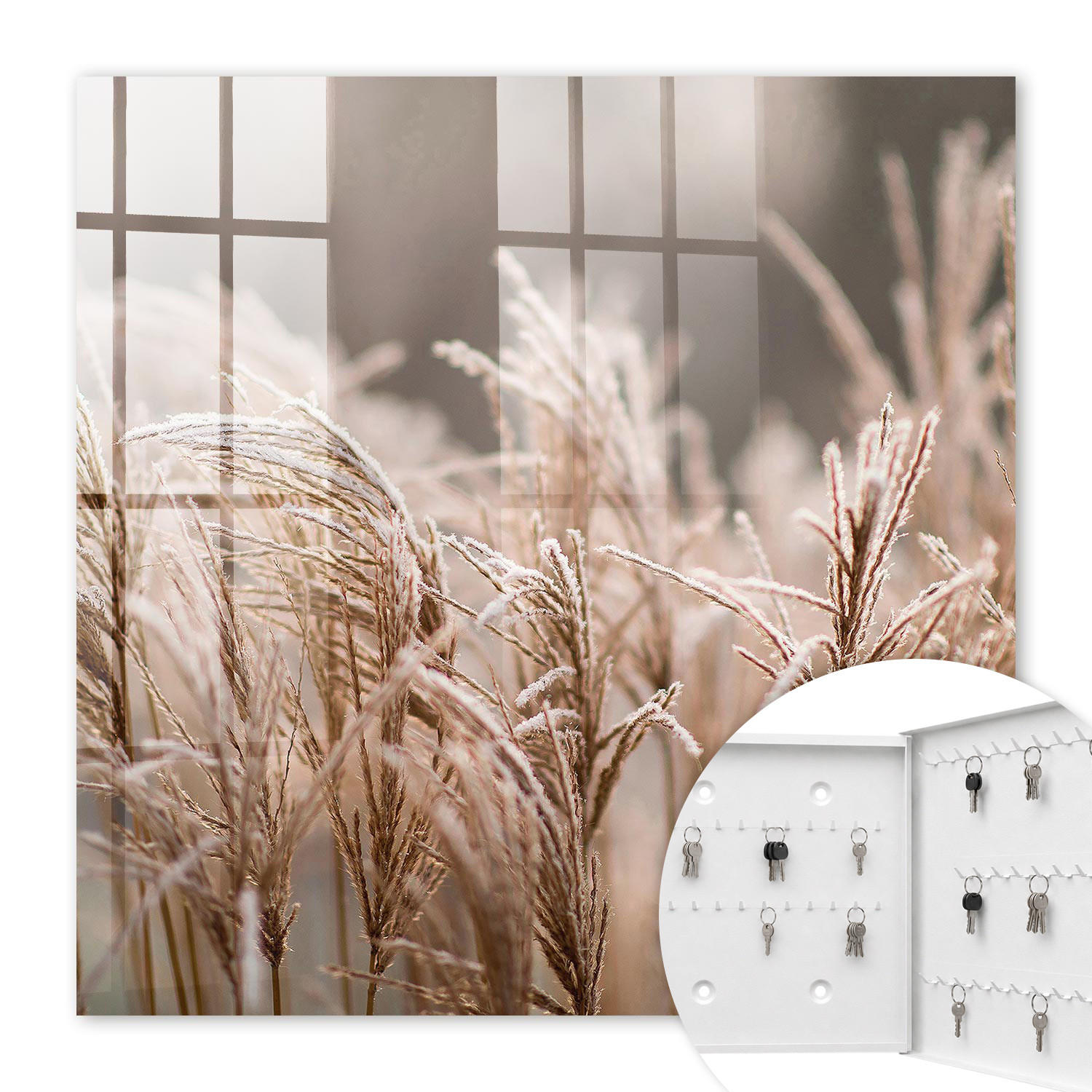 SCHLÜSSELBOX Weiß 30x30 cm – Türöffnung nach rechts - Gefrorenes Gras - Beige, Metall (30/30/5cm) - TULUP