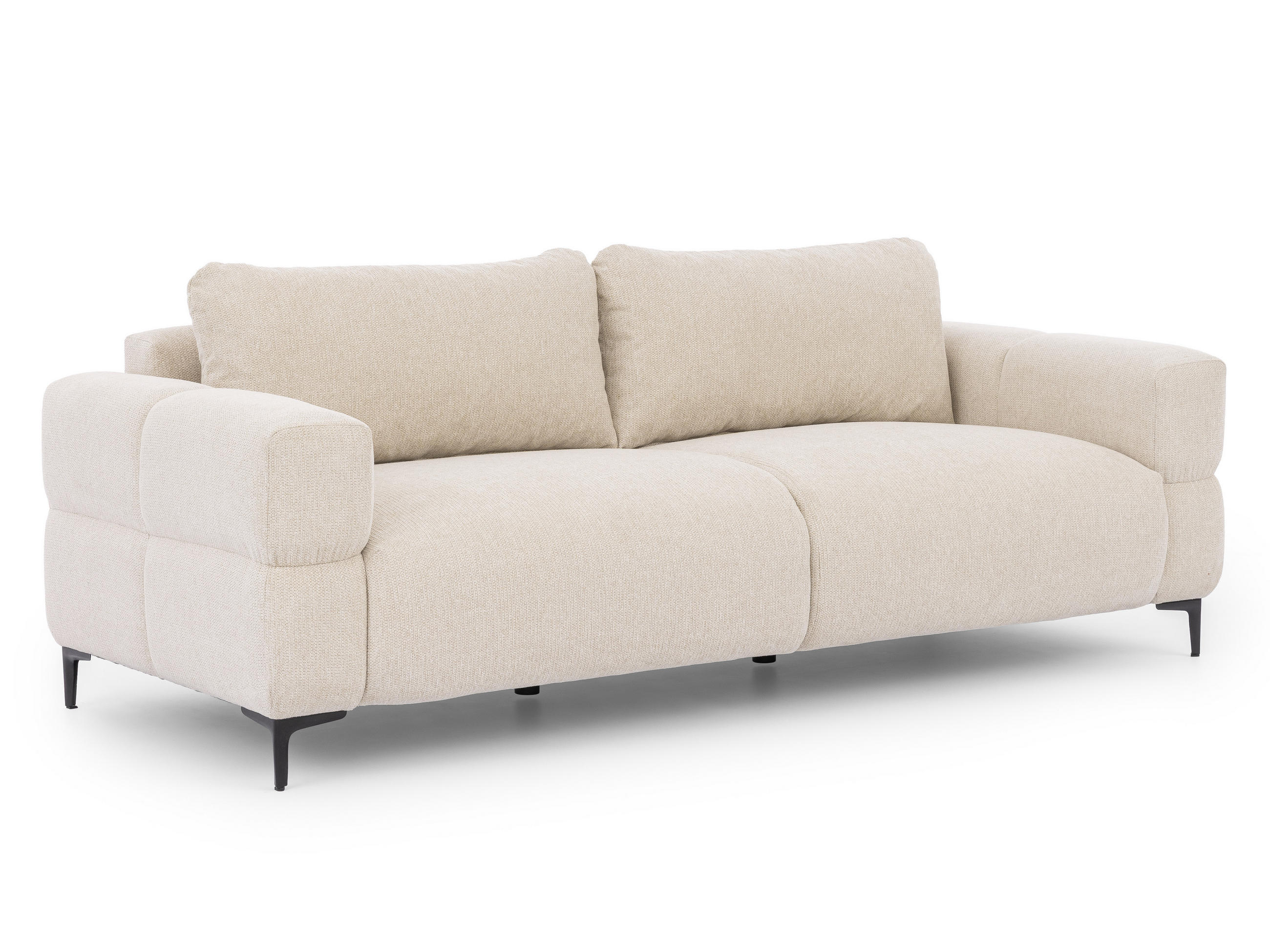 3-SITZER-SOFA Cardea in Bubble-Optik aus weichem Hellbeige Strukturstoff mit hohem Sitzkomfort - Beige/Schwarz, Holz/Textil (217/80/97cm) - S-Style Möbel