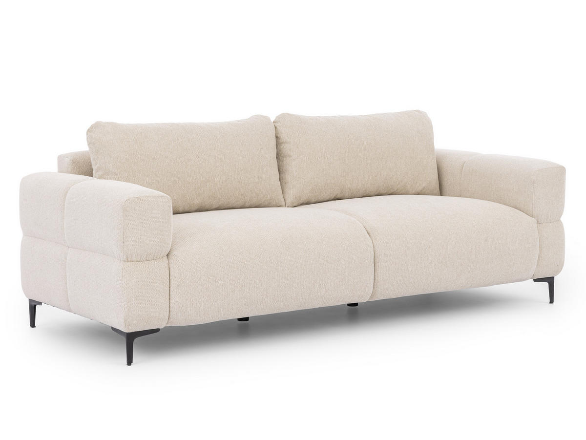 3-SITZER-SOFA Cardea in Bubble-Optik aus weichem Hellbeige Strukturstoff mit hohem Sitzkomfort - Beige/Schwarz, Holz/Textil (217/80/97cm) - S-Style Möbel