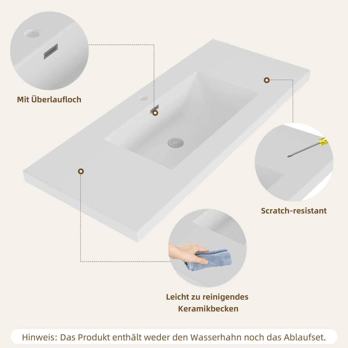 WASCHTISCHKOMBI 120/50/86.5 cm Weiß mit 4 Schubladen, ohne Wasserhahn - Edelstahlfarben/Weiß, Holz/Holzwerkstoff (50/86.5/120cm) - Oxeza