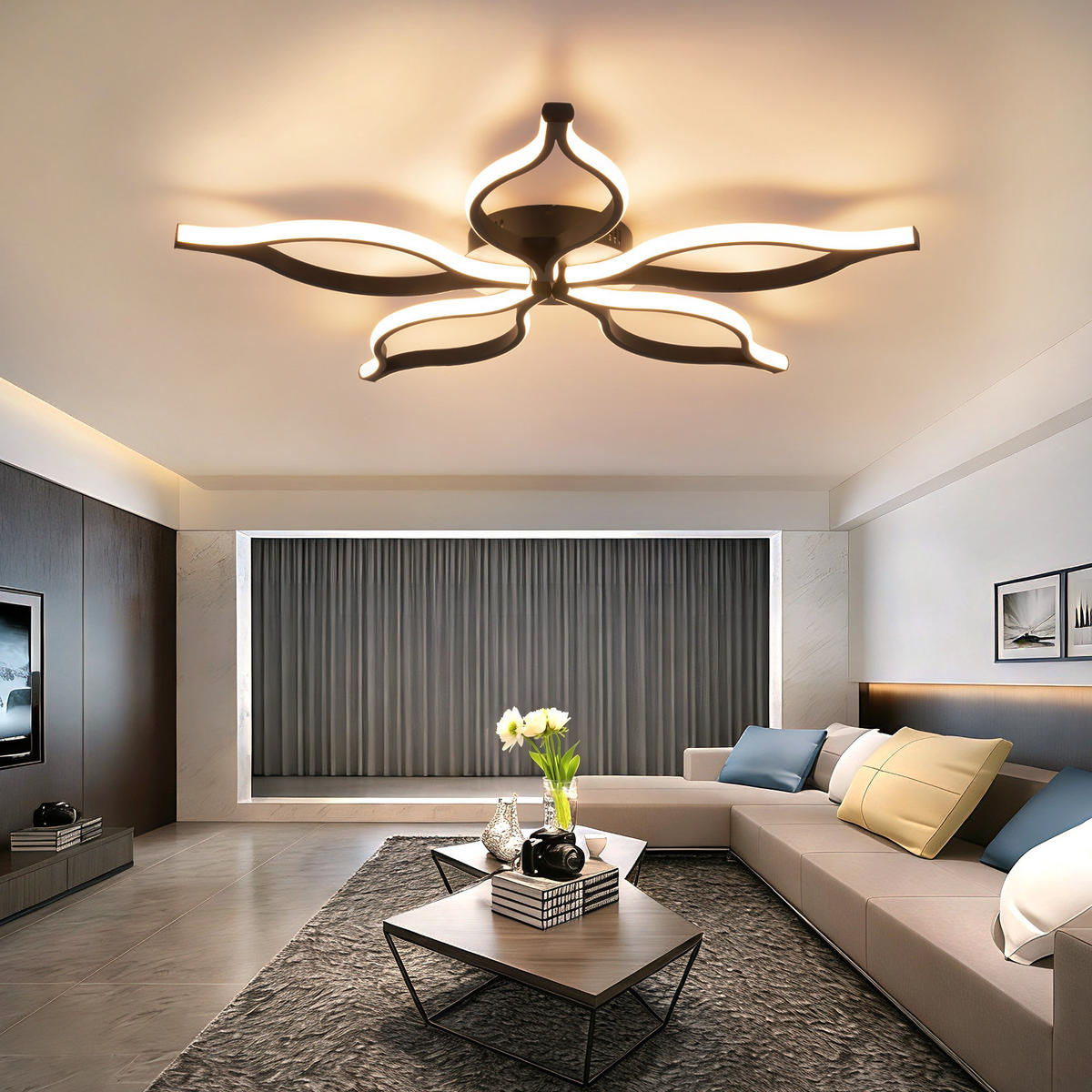 LED DECKENLEUCHTE Gelwynne 80/38/6 cm - Schwarz, Metall (80/38/6cm) - ZMH