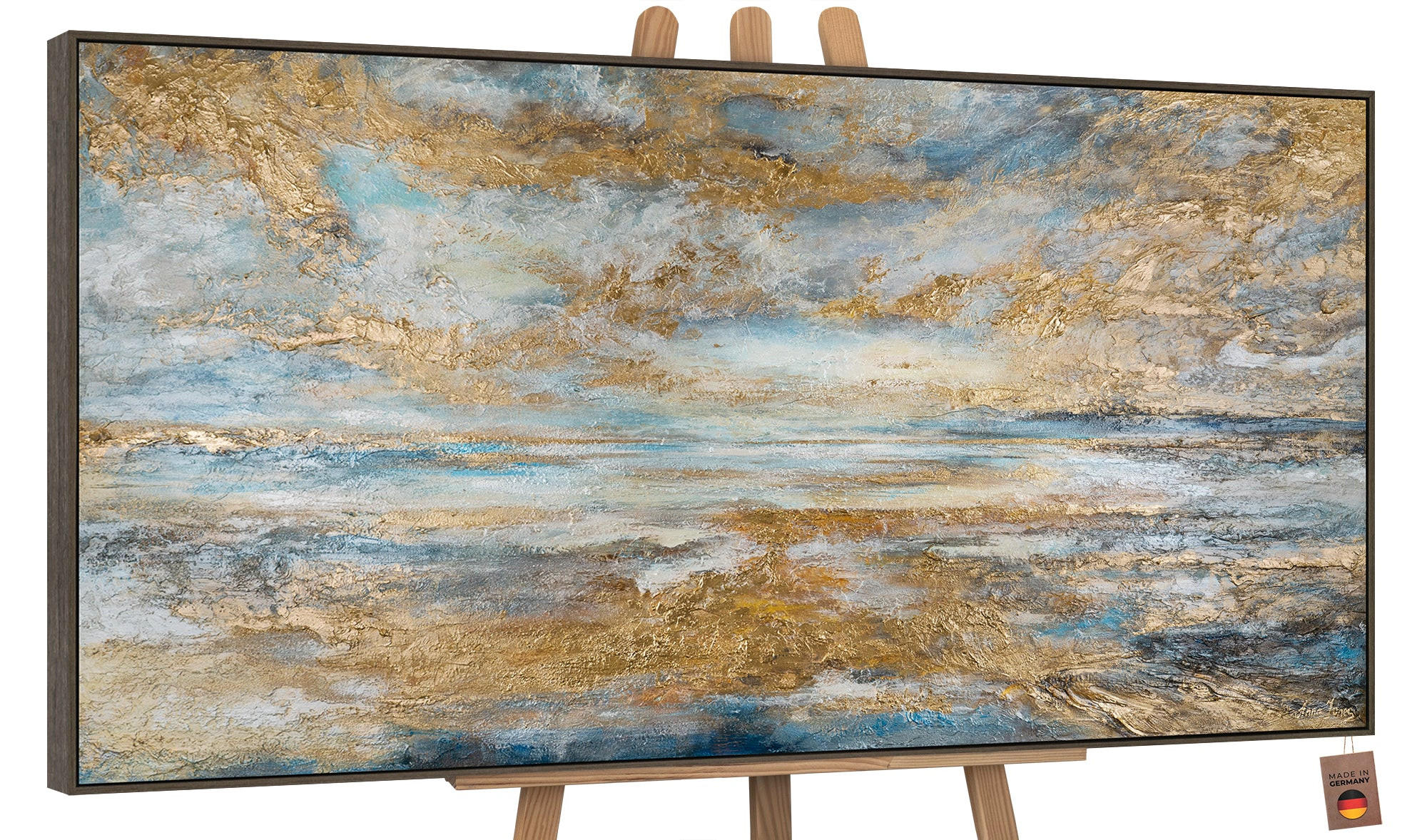 GEMÄLDE Goldene Bucht Schattenfugenrahmen Grau 100x50 cm - Grau, Holz (100/50cm) - YS-art gallery