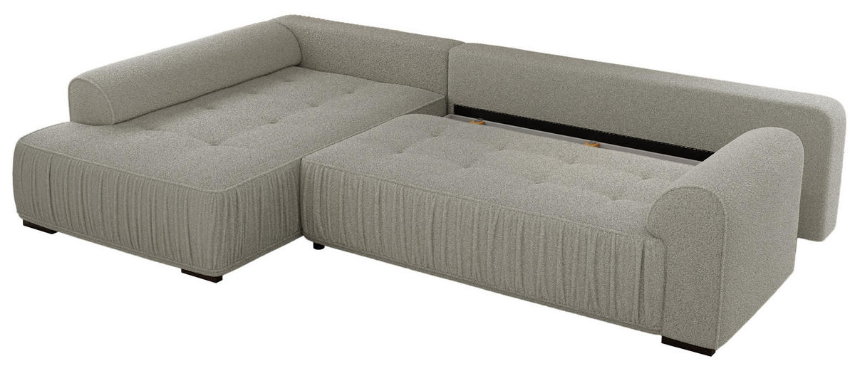 ECKSOFA ORTA Hellgrau Boucle - Links - Hellgrau/Schwarz, Textil (325/200cm) - MKS
