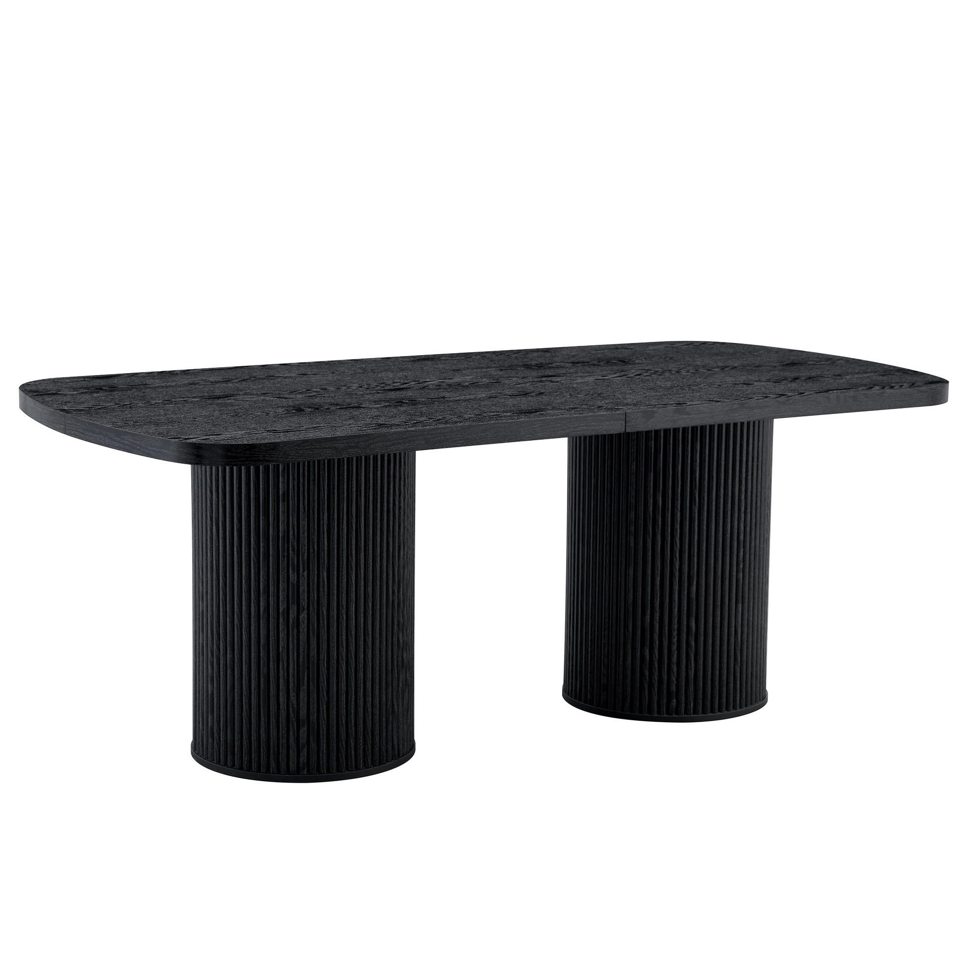 ESSTISCH in Schwarz mit ovaler Tischplatte und geriffeltem Säulenfuß,180/90/76 cm - Schwarz, Holzwerkstoff (90/180/76cm) - BEAOK