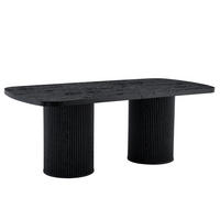 ESSTISCH in Schwarz mit ovaler Tischplatte und geriffeltem Säulenfuß,180/90/76 cm - Schwarz, Holzwerkstoff (90/180/76cm) - BEAOK