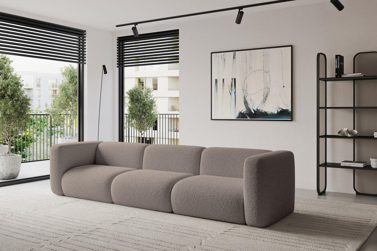 MODULÁRNÍ pohovka MIRA-S2, 3místná, 319 × 89 × 70 cm, hnědá, bouclé - tmavě hnědá/černá, kompozitní dřevo/textil (319/70/89cm) - ALTDECOR