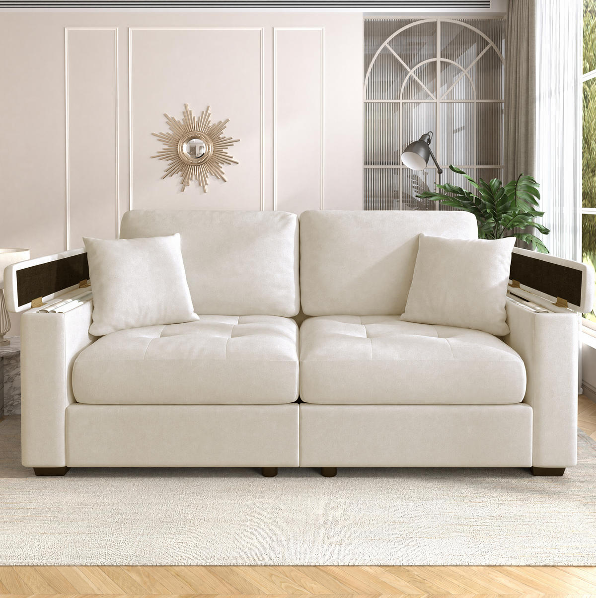 SOFA mit Stauraum 2-Sitzer Beige Chenille - Beige, Holzwerkstoff (180/84/81.5cm) - Meubliv