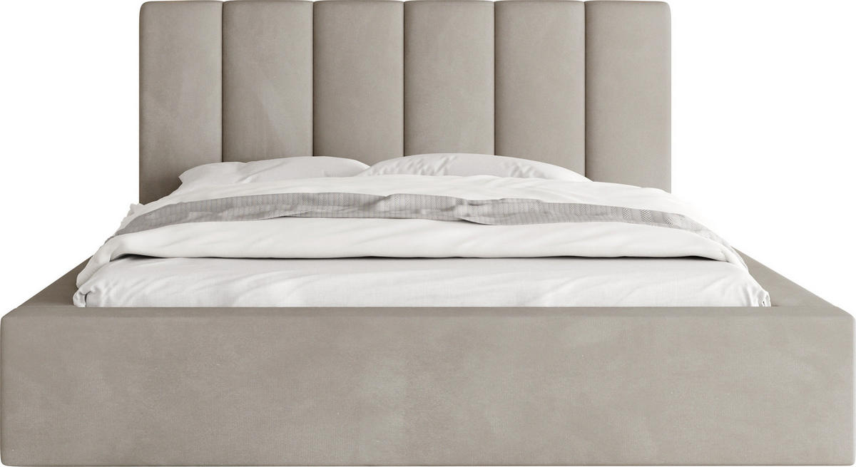 POLSTERBETT Amira mit Bettkasten, Beige Samt 140x200 cm - Ecru/Beige, Holz/Holzwerkstoff (140/200cm) - WFL GROUP