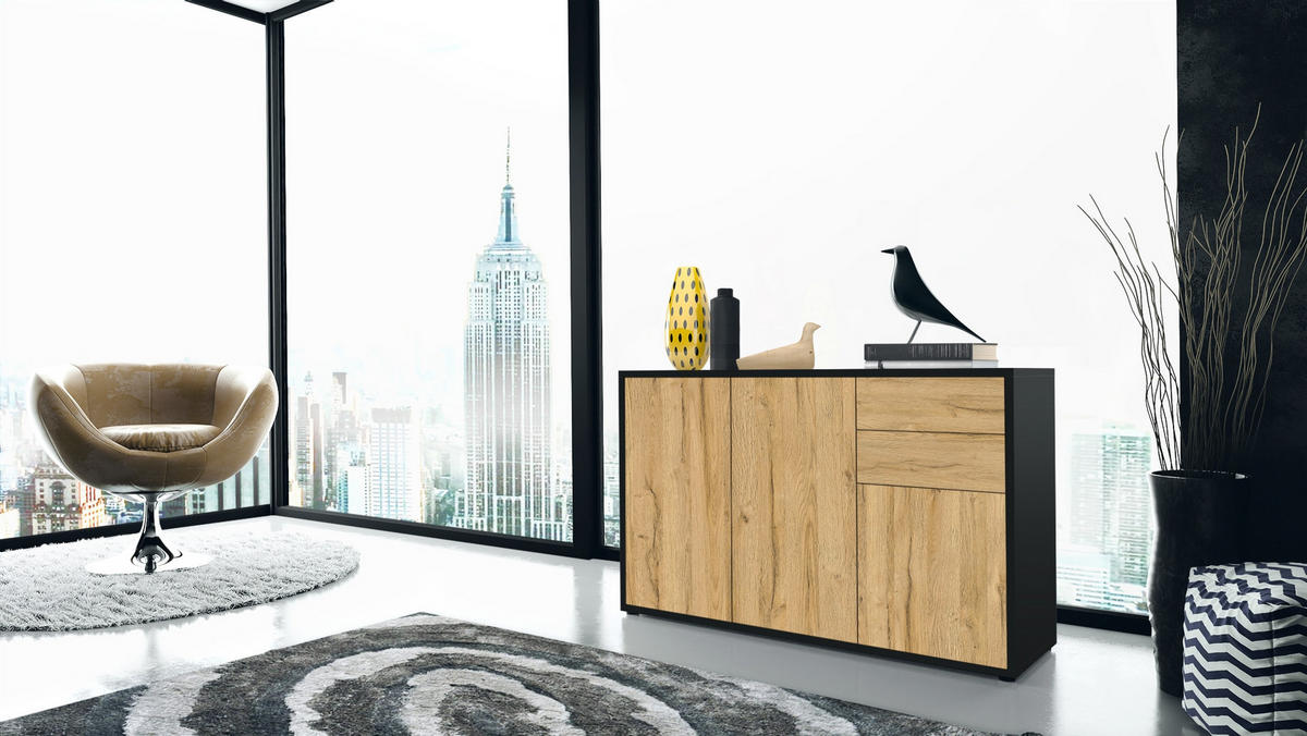 KOMMODE Ben Front in Eiche Nature - Eichefarben, Holzwerkstoff (117/74/36cm) - Vladon