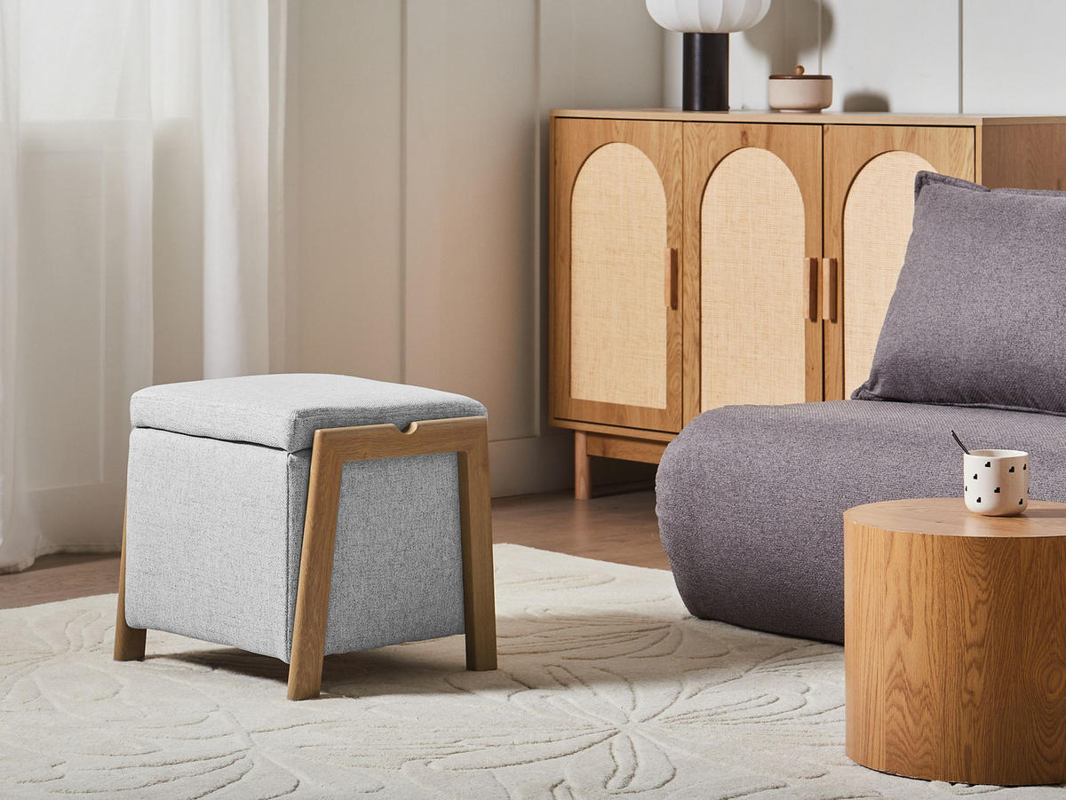 POUF cu spațiu de depozitare textil 45 cm gri deschis Edland - gri deschis, material textil (45/44/43cm) - Beliani
