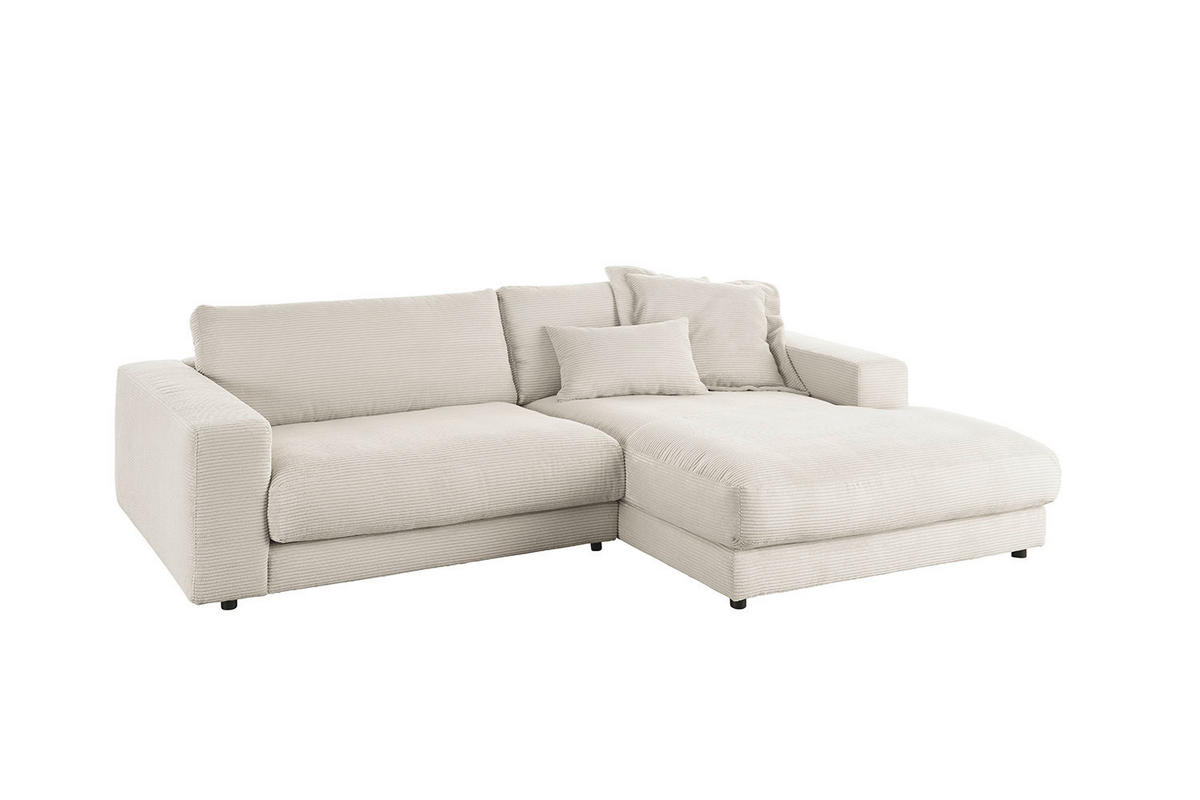 ECKSOFA MADELINE Hellgrau Cord - Hellgrau/Schwarz, Kunststoff/Textil (270/190cm) - KAWOLA