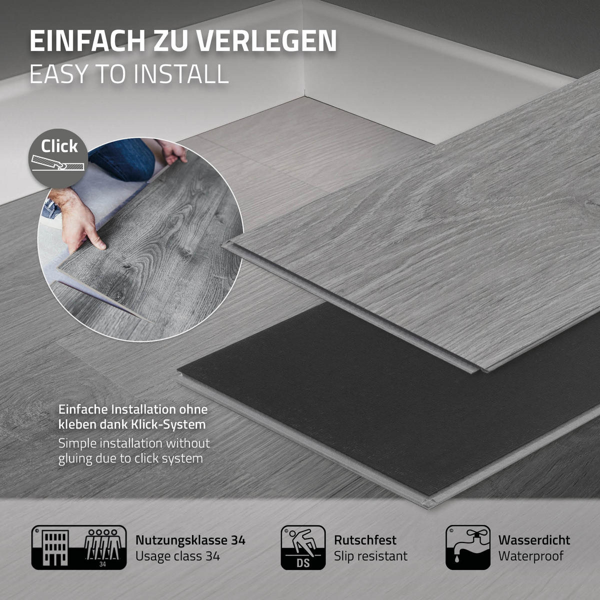 VINYLBODEN Click 3,08m²/14 Dielen Windswell Hickory Eiche - Grau, Kunststoff (122/18/0.42cm) - ML-DESIGN