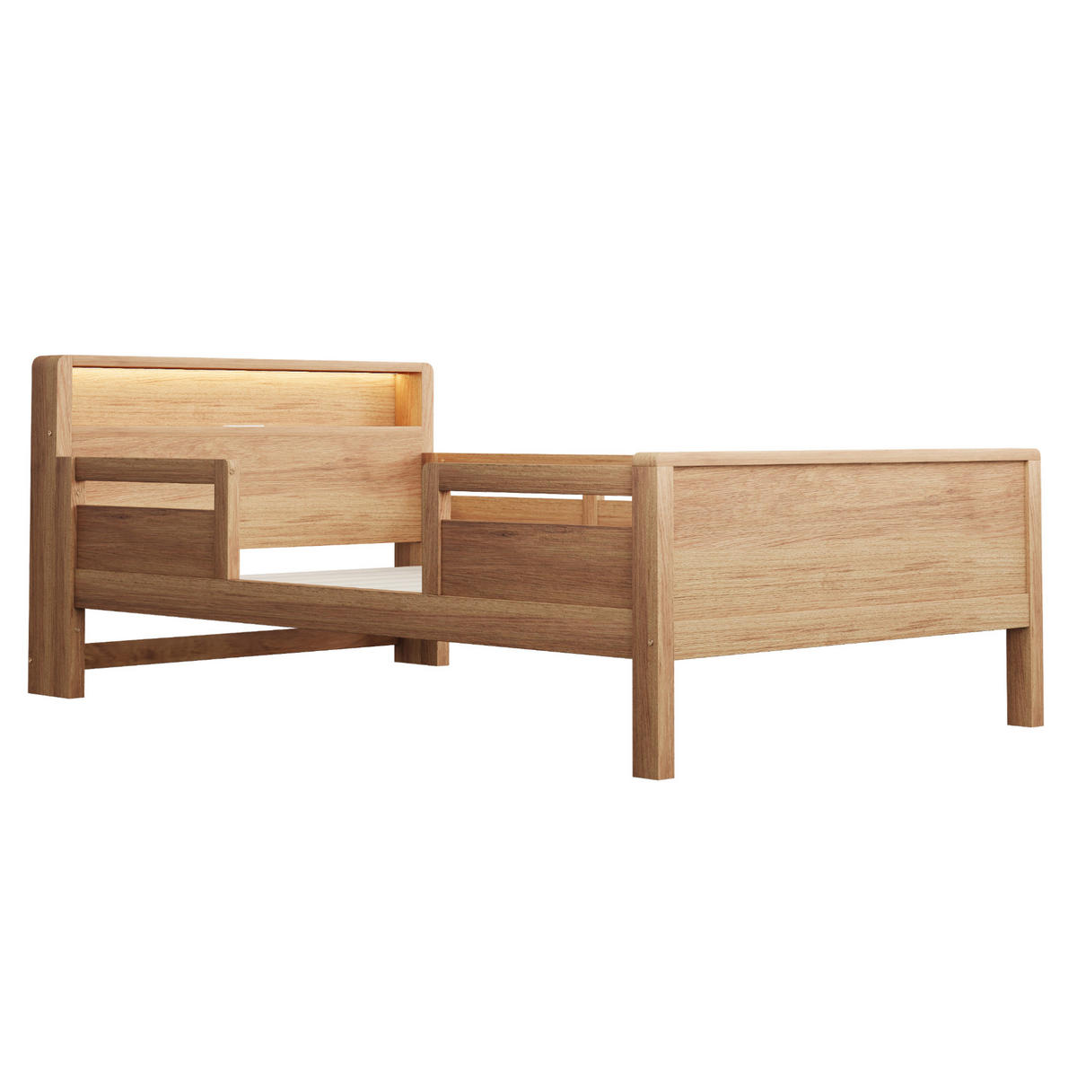 BETT 90/200 cm aus Kiefernholz mit LED, Naturholz - Naturfarben, Holz (90/200cm) - OKMYHOME