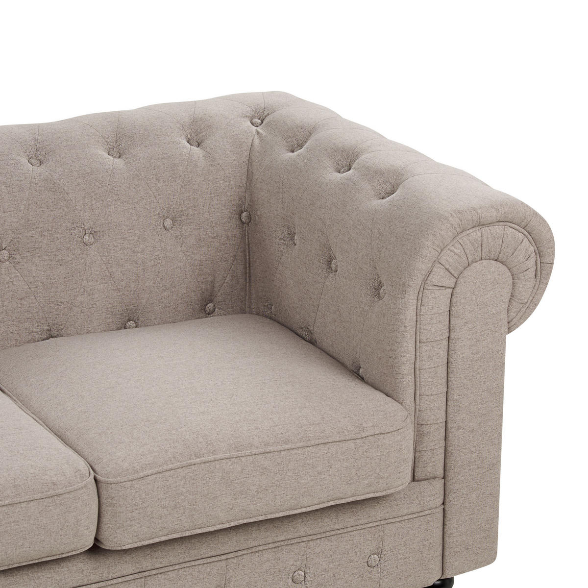3-SITZER-SOFA Leinenoptik taupe Chesterfield - Beige/Dunkelbraun, Textil (202/70/75cm) - Beliani