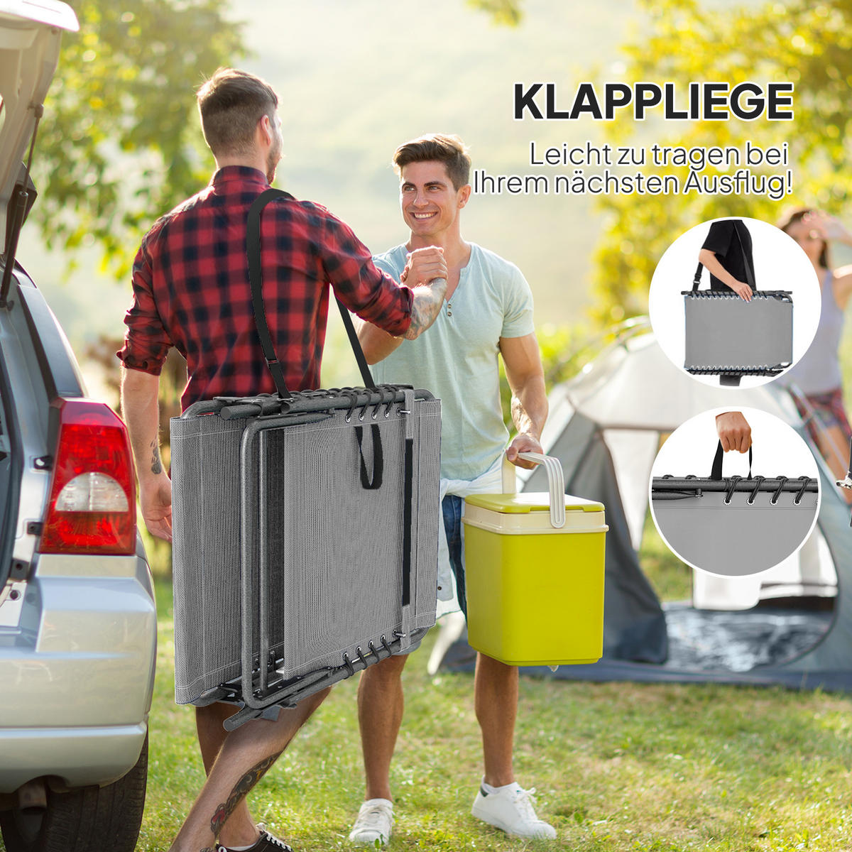 SONNENLIEGE klappbar Gartenliege mit Kopfkissen, 5-Fach verstellbare Rückenlehne - Grau, Textil/Metall (60/31/190cm) - Outsunny