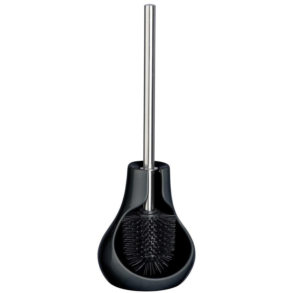 WC-BÜRSTE mit Silikonkopf und halbgeschlossenem Behälter 13,5/14/40 cm - Schwarz, Keramik (14/40/13.5cm) - Wenko