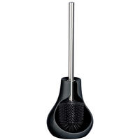 WC-BÜRSTE mit Silikonkopf und halbgeschlossenem Behälter 13,5/14/40 cm - Schwarz, Keramik (14/40/13.5cm) - Wenko
