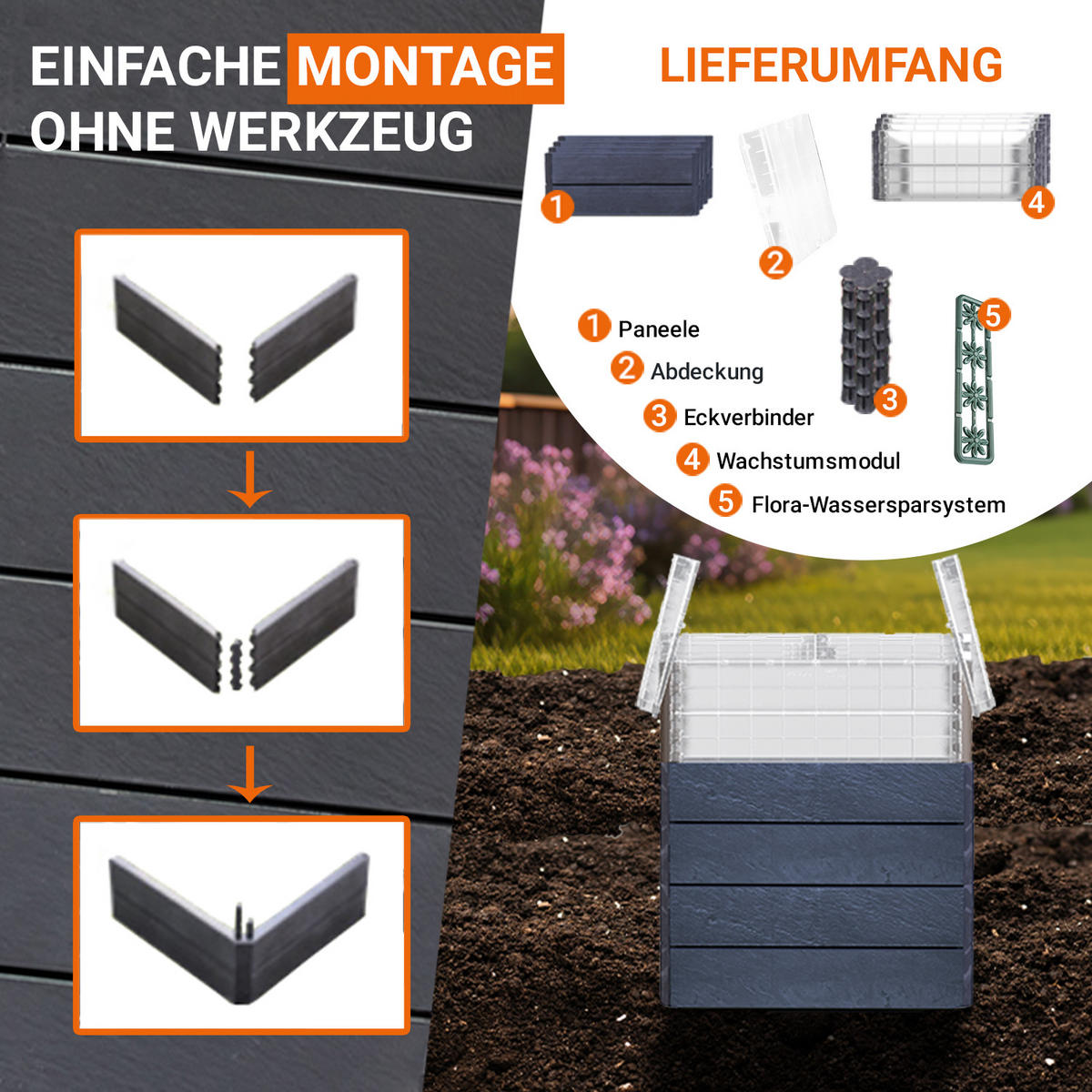 M 85 Hochbeet, , inkl. Wassersparsystem - Anthrazit, Kunststoff (80/85/60cm) - GARANTIA