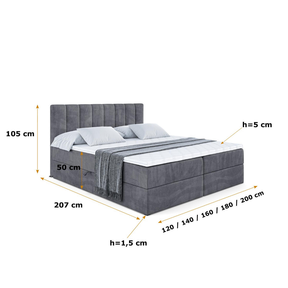 BOXBETT mit Matratze H3 und Lattenrost - OTTA - 200x200 cm Dunkelgrau - Dunkelgrau, Holzwerkstoff (200/200cm) - ALTDECOR