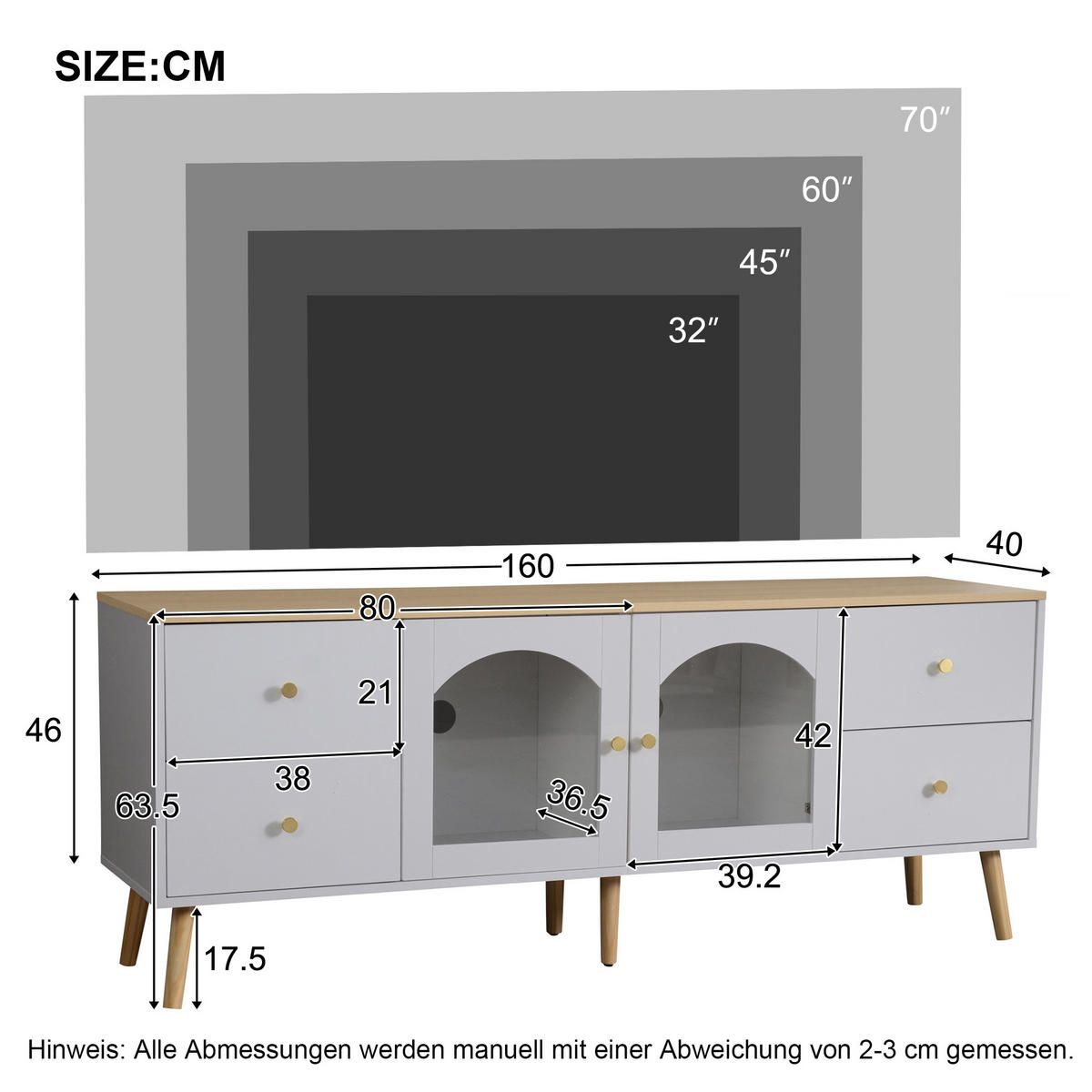 TV-SCHRANK White 40/160/63.5 cm - Weiß, Holz (160/63.5/40cm) - Urban Meuble