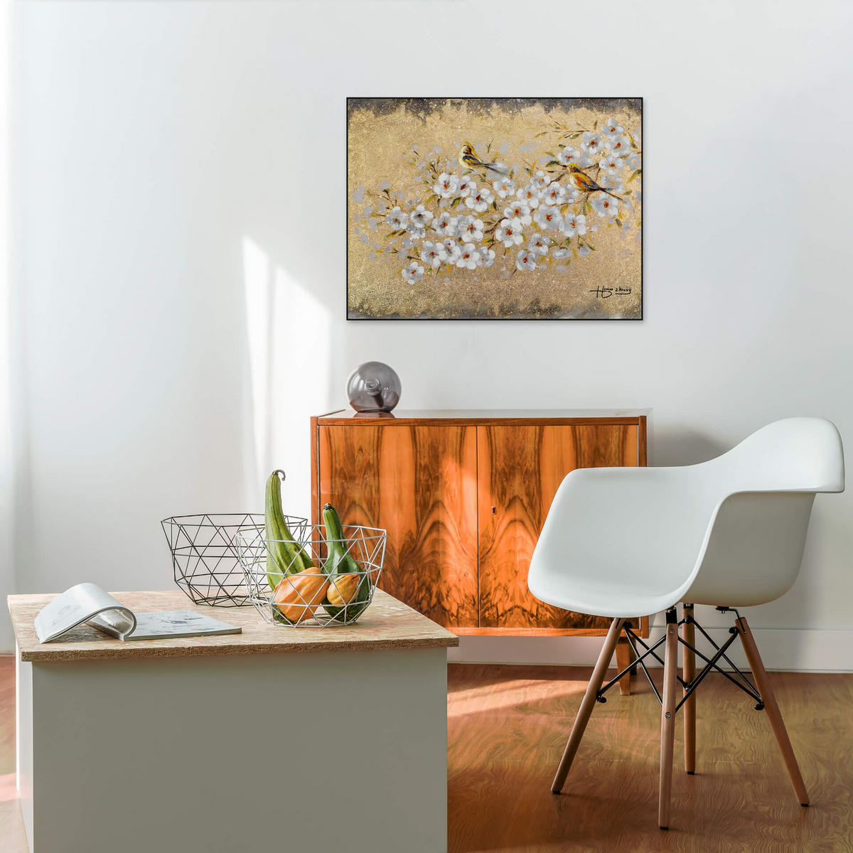 OLEJOMAĽBA 80/60 cm, Zvieratá - biela, drevo/textil (80/60cm) - KUNSTLOFT