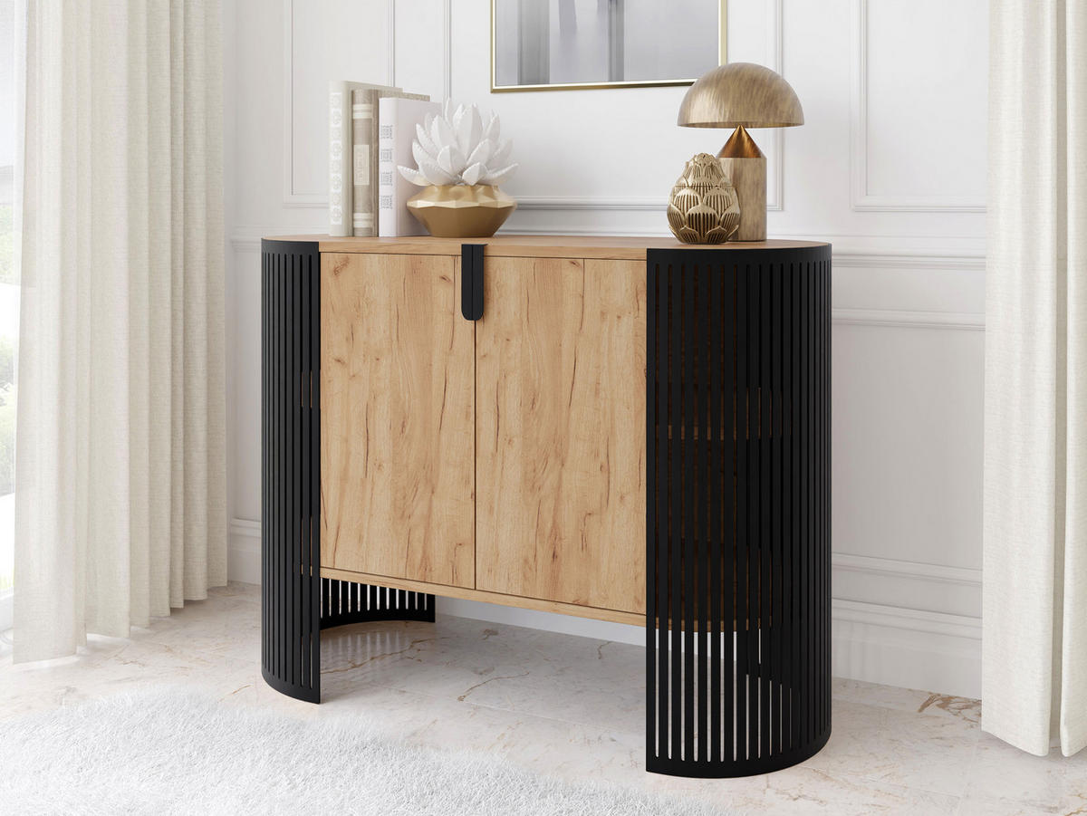 KOMMODE Fikoli - Eichefarben/Schwarz, Holzwerkstoff/Metall (120/90/40cm) - MIRJAN24