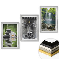 WANDBILDER 3er Set - 40x60 cm Silberner Rahmen - Harmoniesteine Wasser Buddha - Silberfarben, Kunststoff (40/60cm) - ArtPrintCave