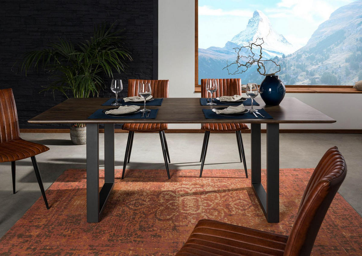 ESSTISCH Akazie 180x90 grau lackiert / U-Beine anth. Matt SWISS EDGE - Anthrazit/Grau, Holz (180/90/76cm) - Massivmoebel24