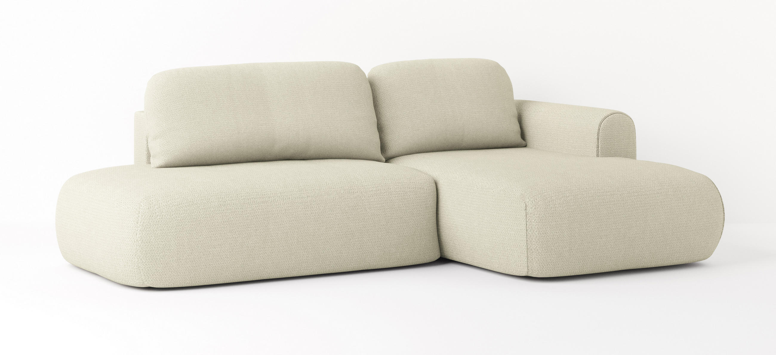 ECKSOFA NUVIRA R-S Creme Geflochtener Stoff mit Schlaffunktion - Creme, Holz (274/165cm) - MASSENO