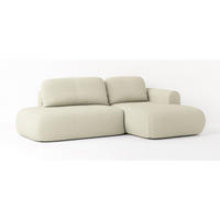ECKSOFA NUVIRA R-S Creme Geflochtener Stoff mit Schlaffunktion - Creme, Holz (274/165cm) - MASSENO