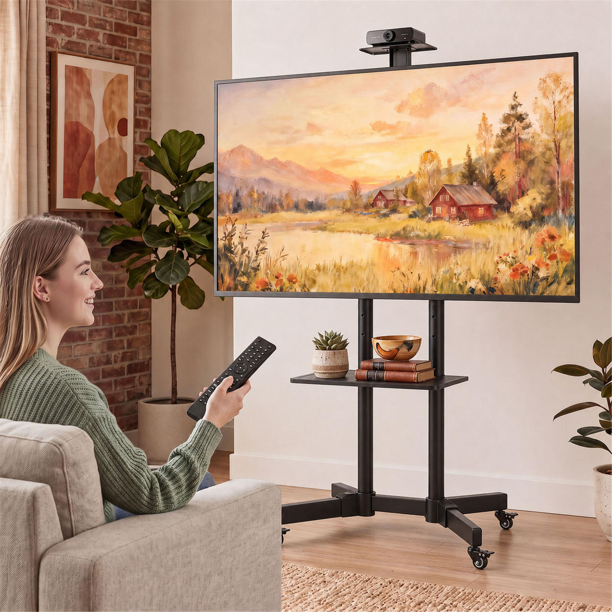 MOBILER-TV-STÄNDER Metall Schwarz - Schwarz, Metall (56/187.5/76cm) - HOMCOM