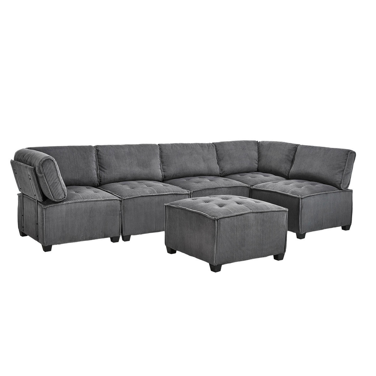SOFA modular 6-Sitzer 308 x 154 cm Cord Gray - Grau, Kunststoff (154/82/308cm) - Meubliv