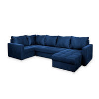 ROHOVÁ SEDAČKA LORIVO modrá - šedá/modrá, dřevo/textil (285/150cm) - MASSENO