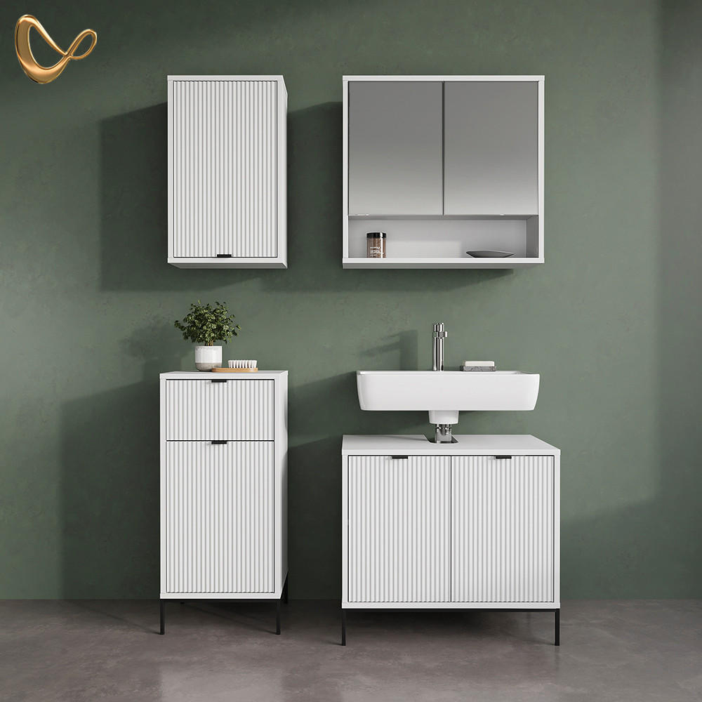 BADSCHRANK ATERNO Weiß 40 x 65 cm mit 2 Regalböden - Weiß, Holzwerkstoff (40/65/22.1cm) - Livinity®