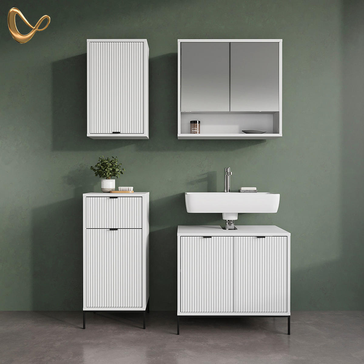 BADSCHRANK ATERNO Weiß 40 x 65 cm mit 2 Regalböden - Weiß, Holzwerkstoff (40/65/22.1cm) - Livinity®