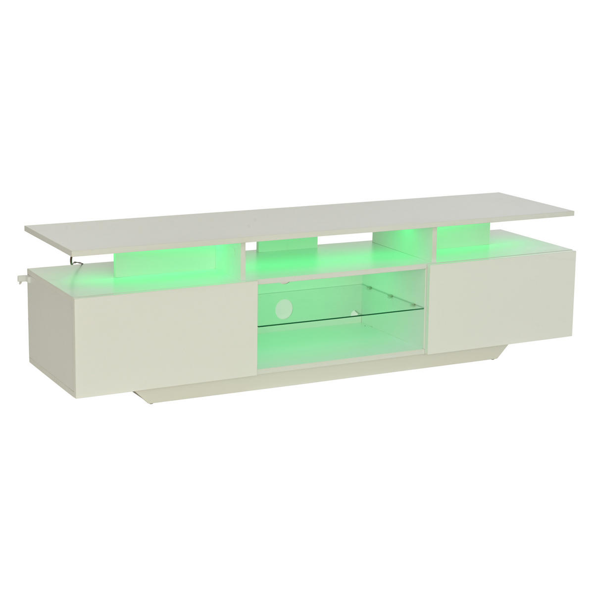 TV-SCHRANK aus MDF und Glas 160x40x45 cm Weiß mit LED-Beleuchtung, 2 Schränken und 8 Ablageflächen - Weiß, Holzwerkstoff (160/45/40cm) - Modfu