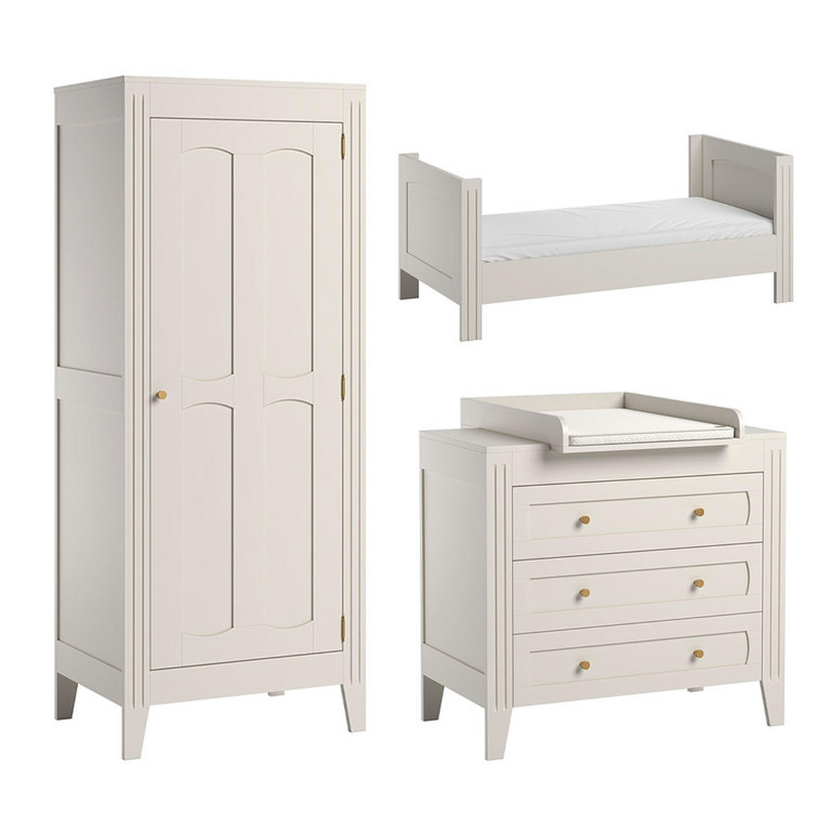 BABYZIMMER 3-teilig Weiß - Weiß, Holzwerkstoff (144/80/75cm) - Petits-meubles