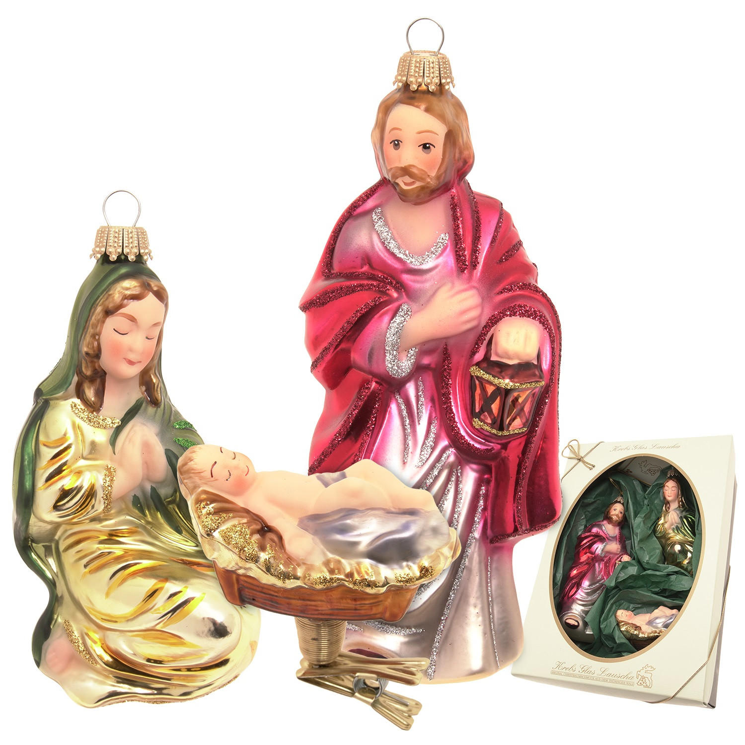 CHRISTBAUMSCHMUCK Die Heilige Familie Mehrfarbig 14cm (Glas / 3 Stk.) - Multicolor, Glas (6/14/6cm) - Krebs Glas Lauscha